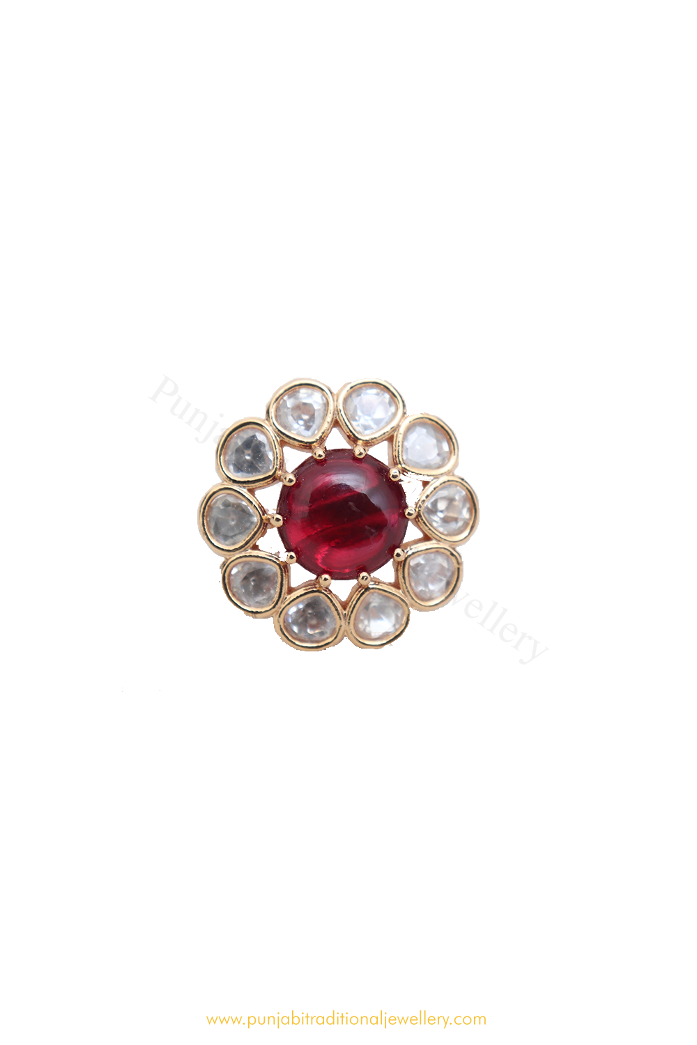 Gold Finished Navratan Kundan Ring By PTJ