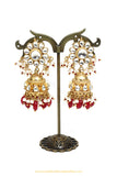 Gold Finished Rubby Kundan Jhumki Earrings by PTJ