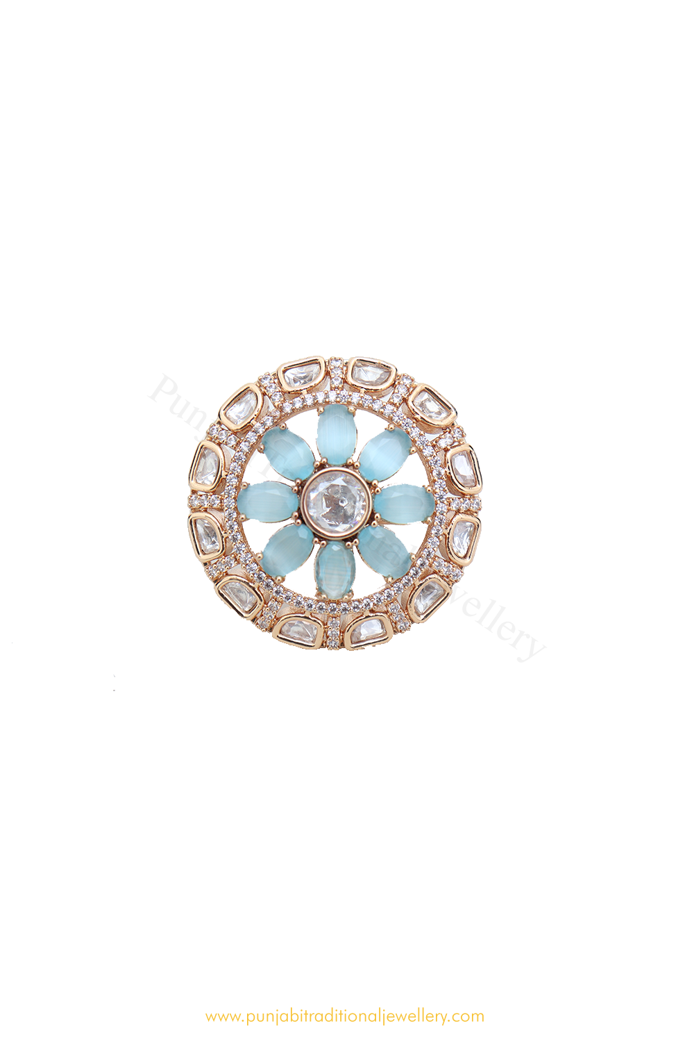 Gold Finished Navratan Kundan Ring By PTJ