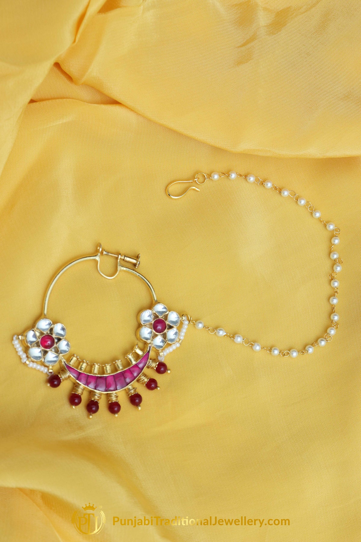 Femida Gold Finished Rubby Kundan Nath | Punjabi Traditional Jewellery Exclusive