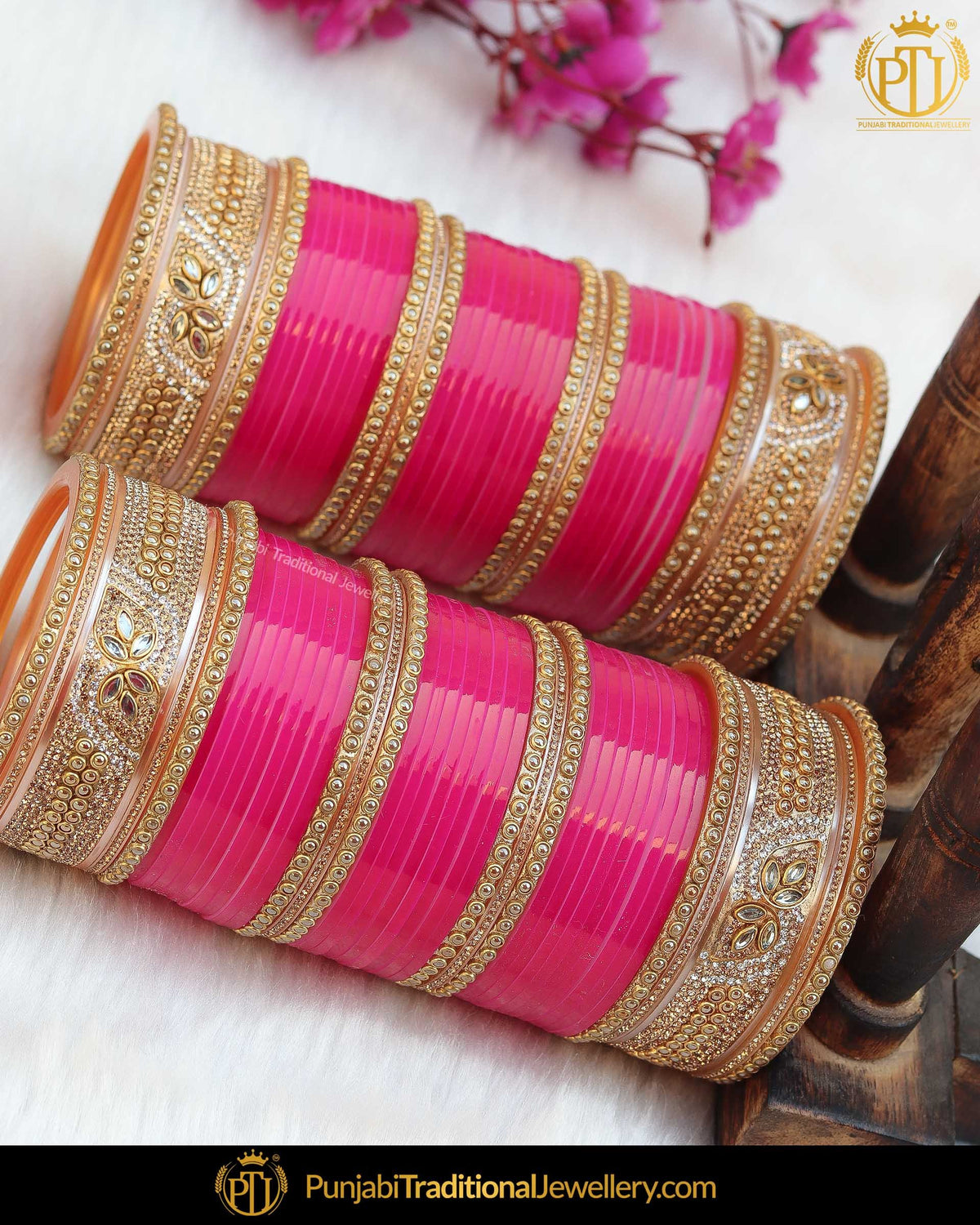 Hot Pink Pearl Bridal Chura | Punjabi Traditional Jewellery Exclusive