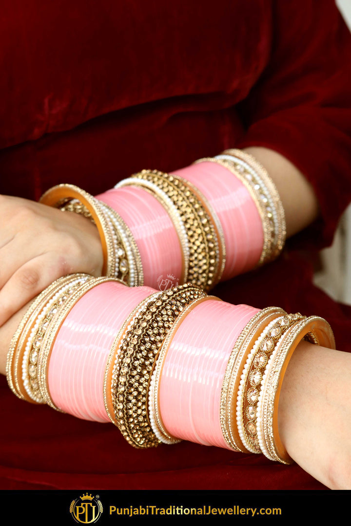 Gold Finished Jerkan Peach Bridal Chura | Punjabi Traditional Jewellery Exclusive