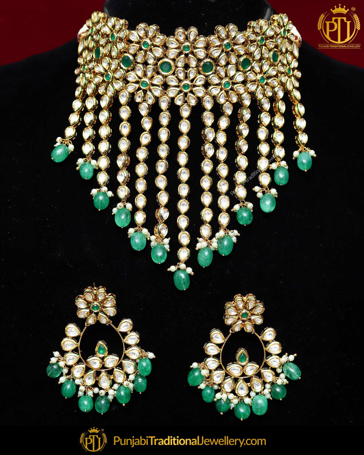 Emerald Pearl Kundan Necklace Set | Punjabi Traditional Jewellery Exclusive