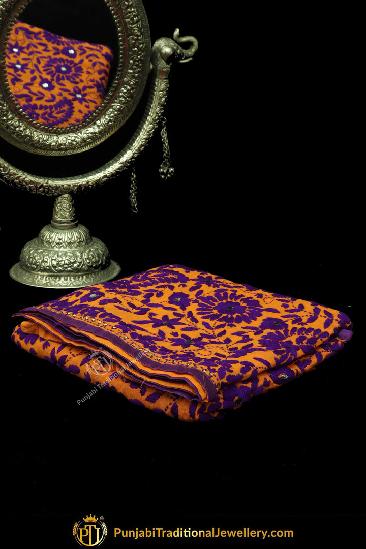 Purple & Brown Color Pure Phulkari Dupatta By Punjabi Traditional Jewellery