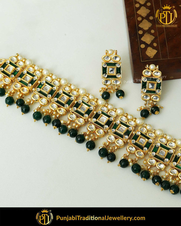 Green Hand-Painted Meena Kundan Choker Set | Punjabi Traditional Jewellery Exclusive