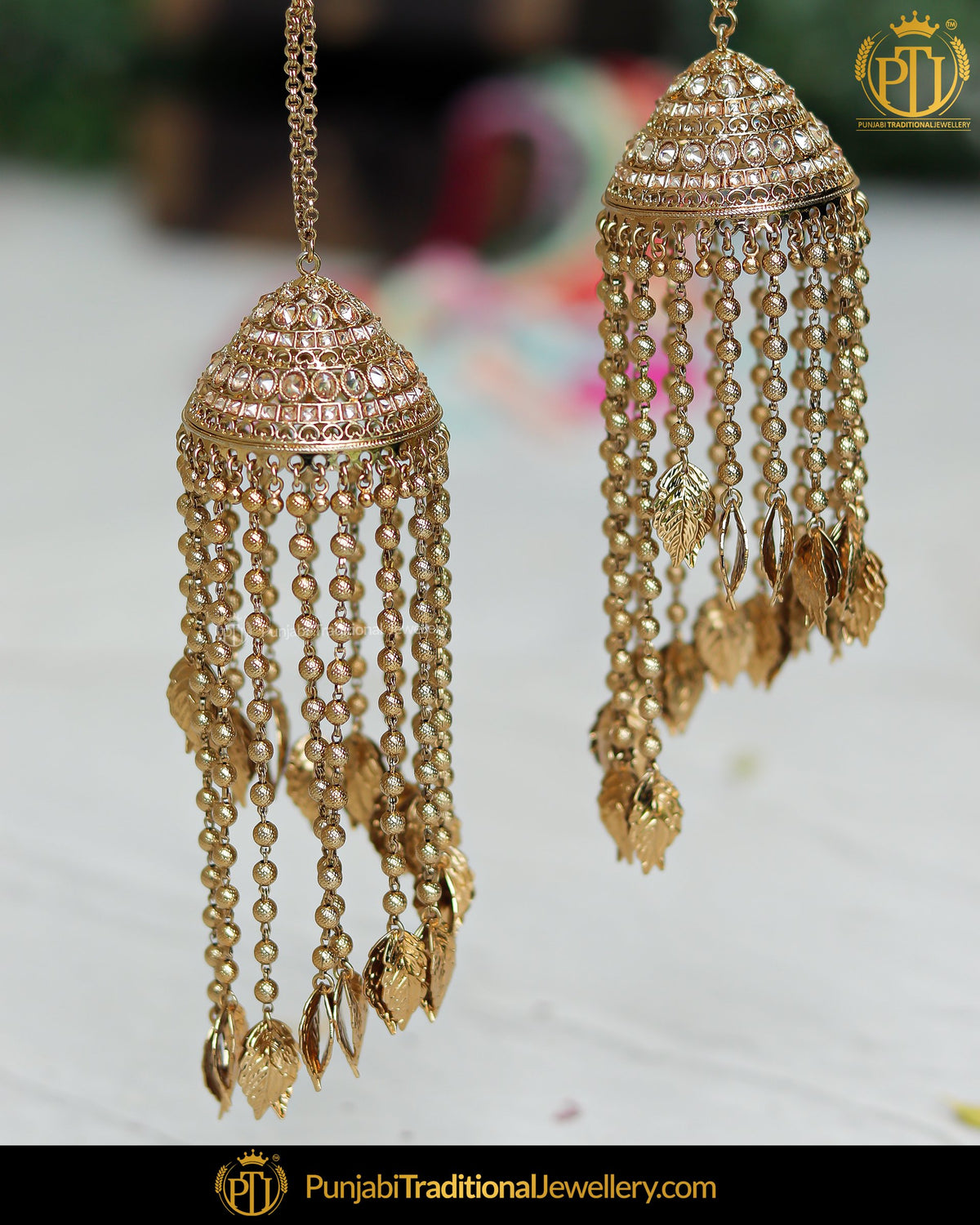 Gold Finished Champagne Stone Pippal Patti Bridal Kalira