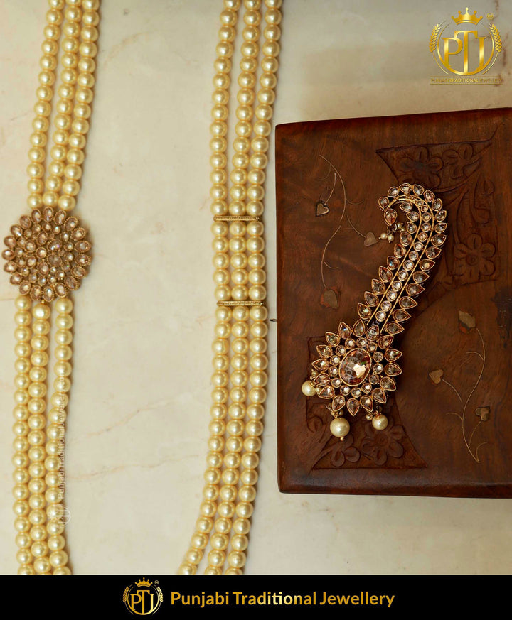 Antique Gold Champagne Stone Long Mala With Kalgi | Punjabi Traditional Jewellery