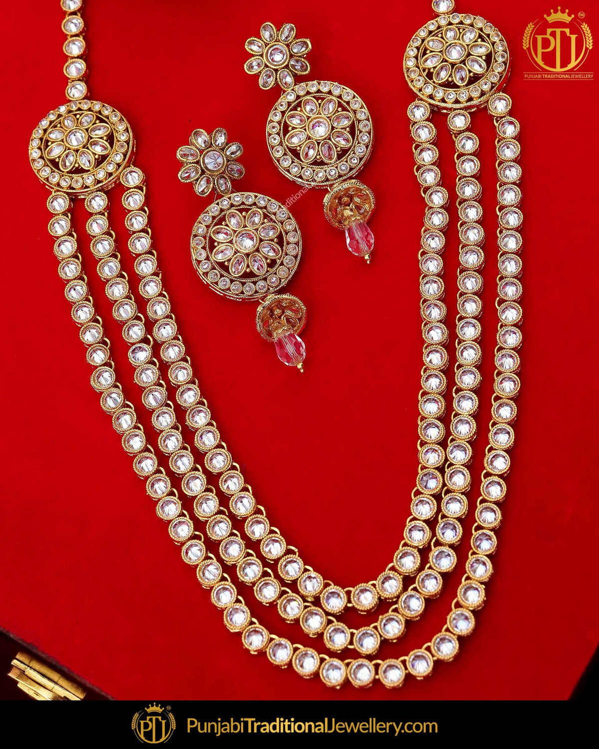 Antique Gold Finished Champagne Stone Long  Set  | Punjabi Traditional Jewellery Exclusive