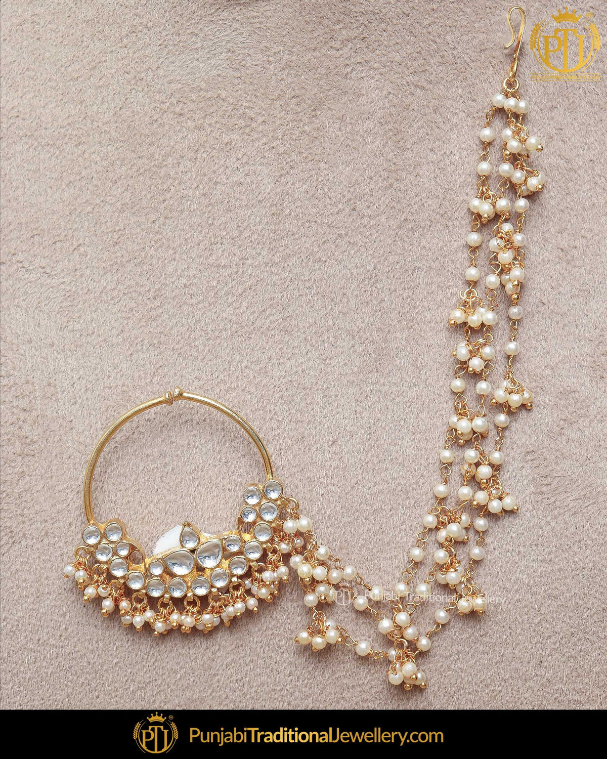 Gold Finished Kundan Pearl Nath | Punjabi Traditional Jewellery Exclusive