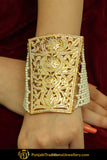 Gold Finished Pearl Jadau Bracelet | Punjabi Traditional Jewellery Exclusive