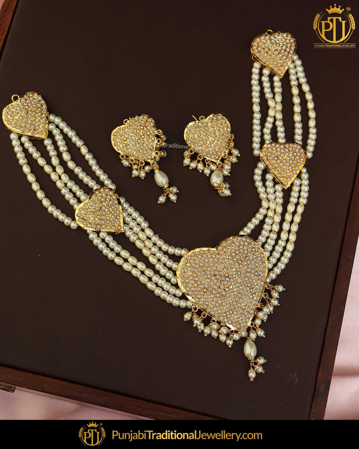 Gold Finished Pearl Jadau Necklace Set | Punjabi Traditional Jewellery Exclusive