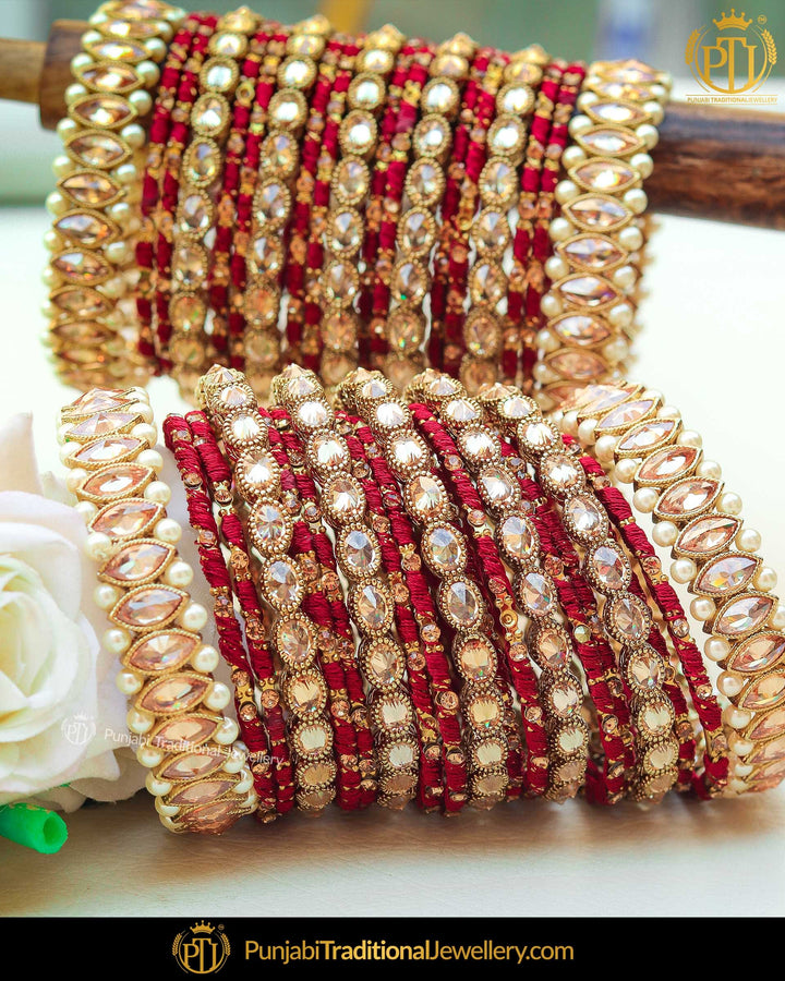 Marron Champagne stone thread Bangles Set (Both Hand Pair) | Punjabi Traditional Jewellery Exclusive