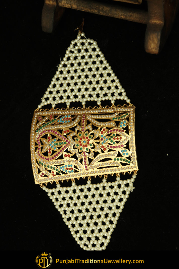 Gold Finished Navratan Jadau Bracelet | Punjabi Traditional Jewellery Exclusive