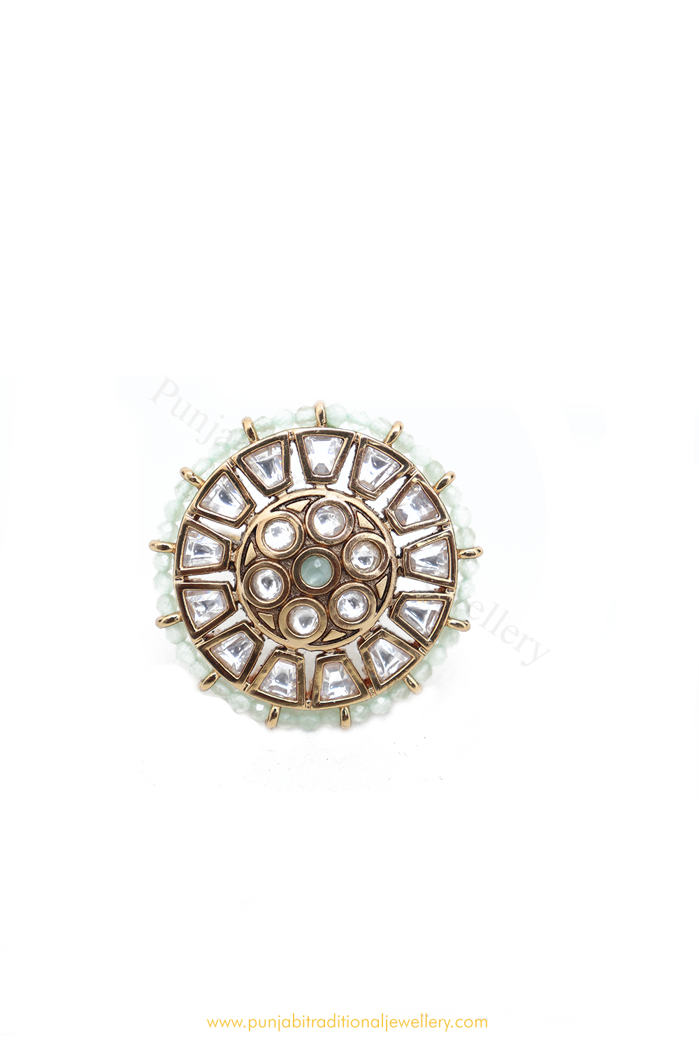 Gold Finished Navratan Kundan Ring By PTJ