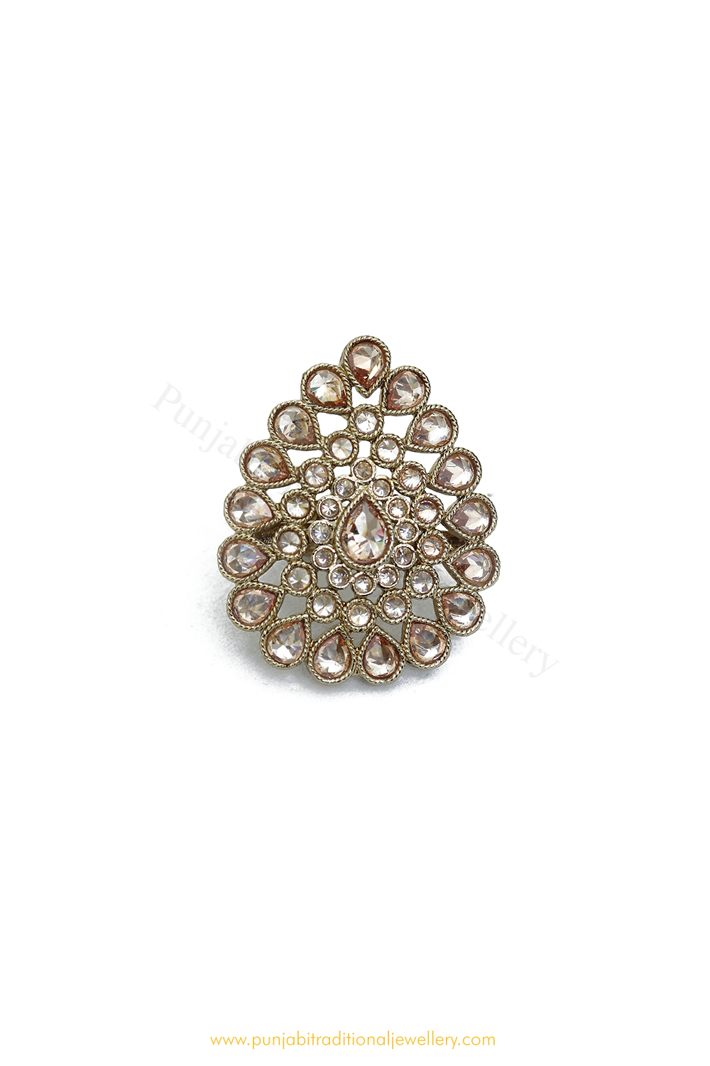 Gold Finished Navratan Kundan Ring By PTJ