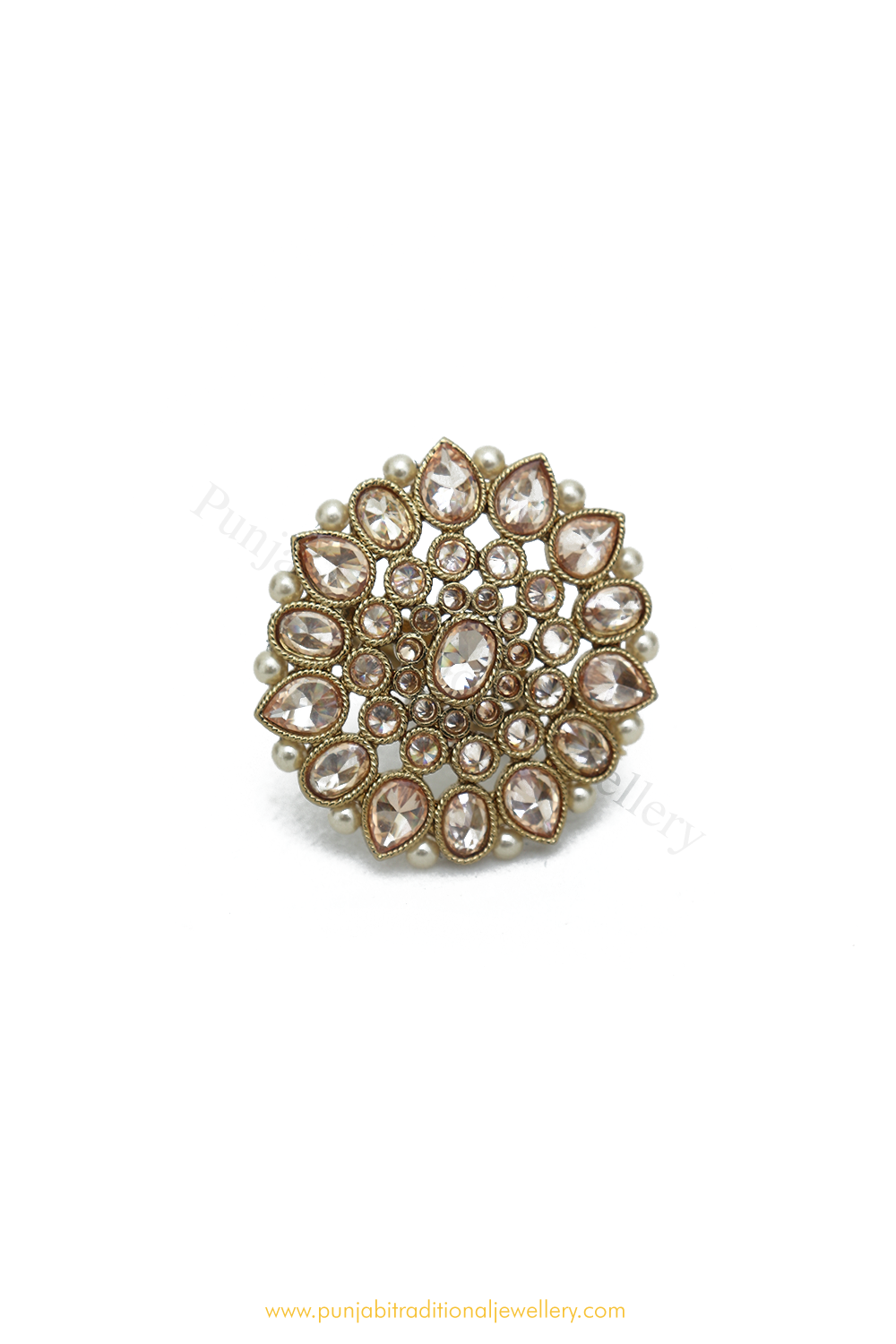 Gold Finished Navratan Kundan Ring By PTJ