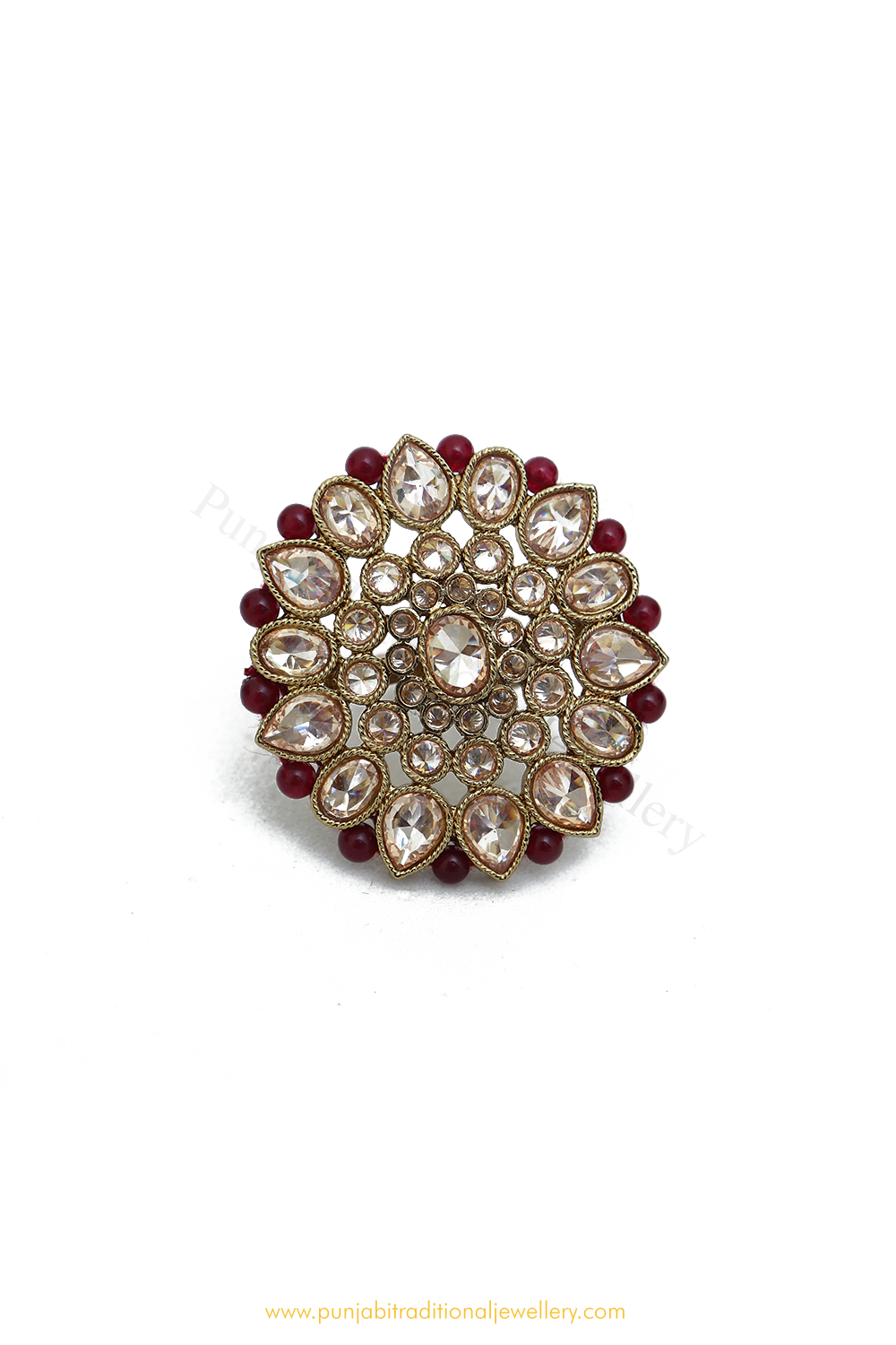 Gold Finished Navratan Kundan Ring By PTJ