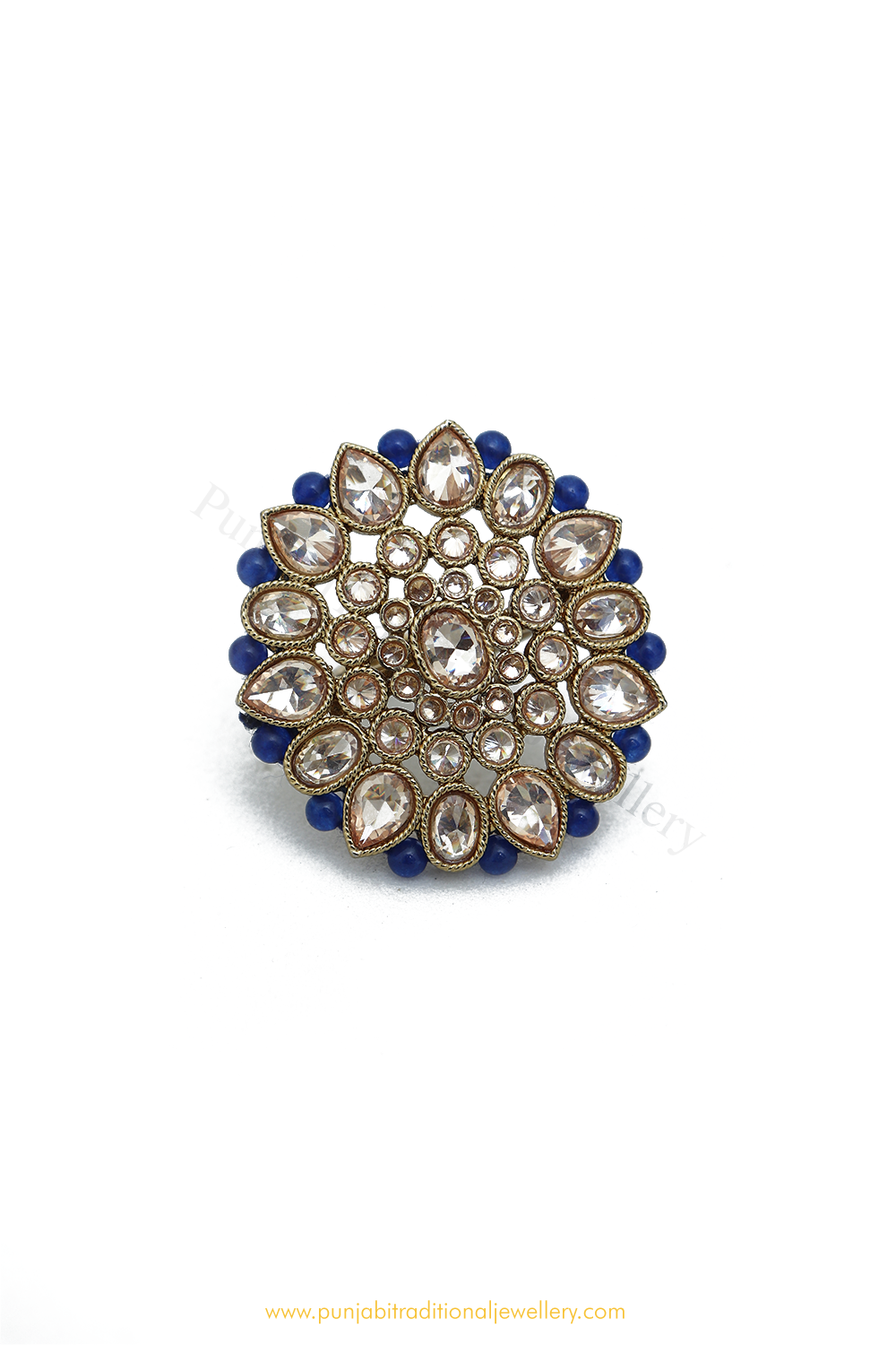 Gold Finished Navratan Kundan Ring By PTJ
