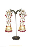 Gold Finished Kundan Rubby Jhumki Earrings by PTJ