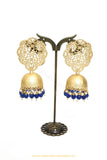 Gold Finished Blue Jhumki Earrings by PTJ