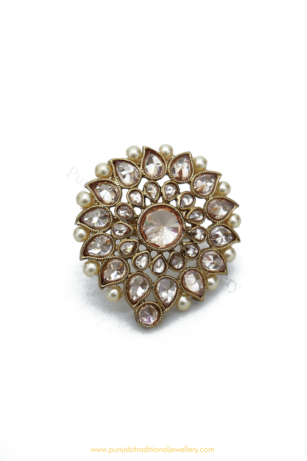 Antique Gold Finished Champagne Stone Ring By PTJ