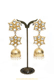 Gold Finished Kundan Pearl Jhumki Earrings by PTJ