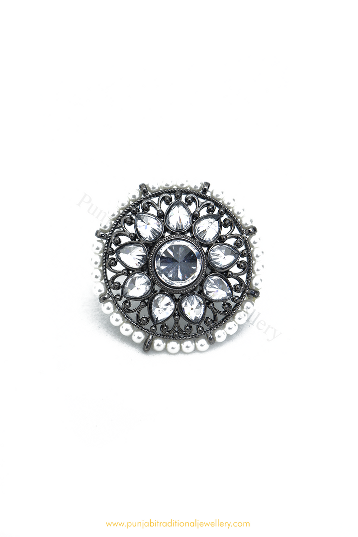 Oxidised Kundan Ring By PTJ