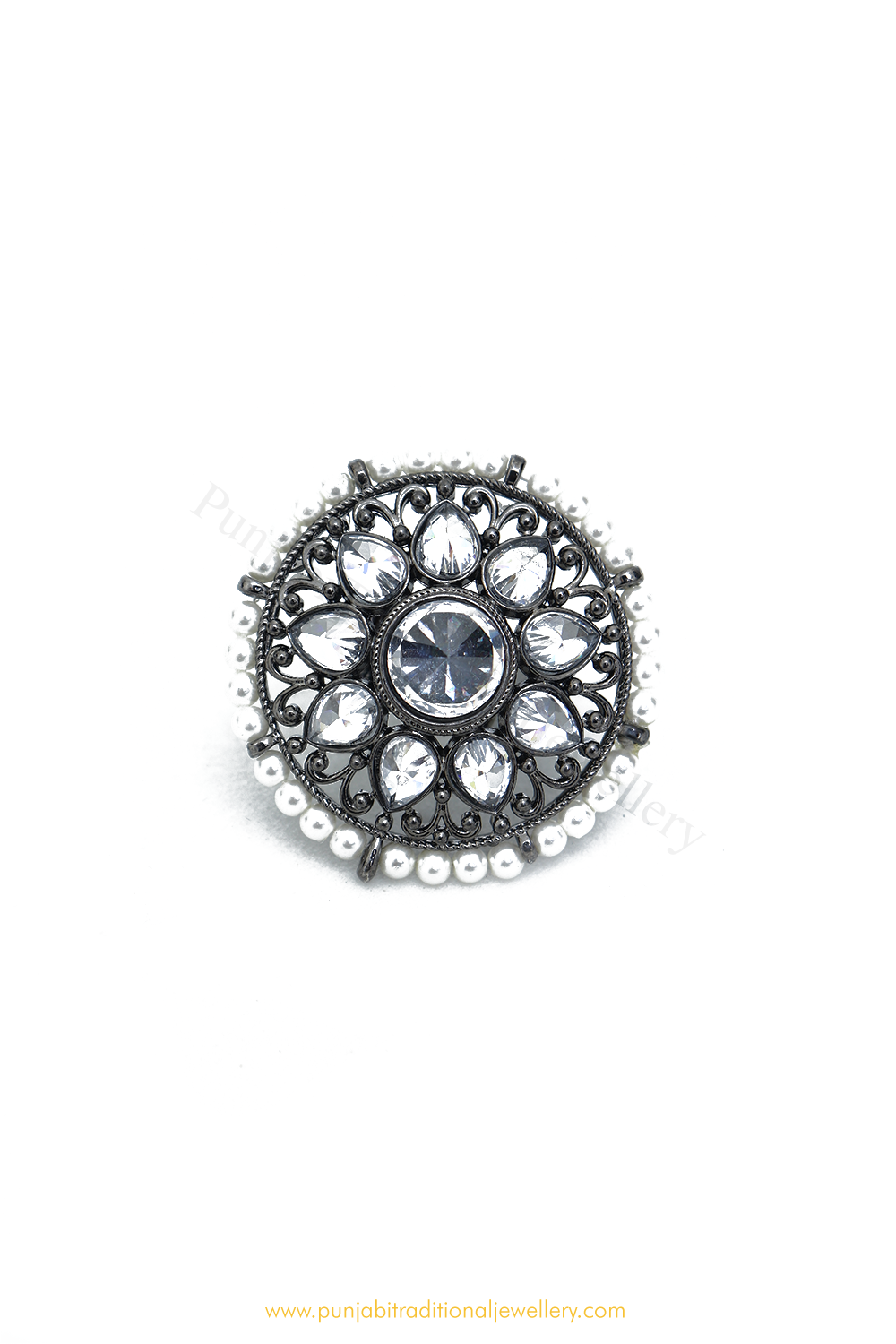 Gold Finished Navratan Kundan Ring By PTJ