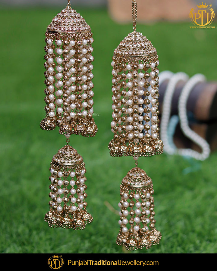 Gold Finished Champagne Stone Pearl Bridal Kalira