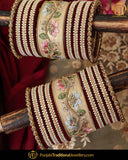 Antique Gold Hand Embroidered Rubby Bangles Set For Both Hands |  Punjabi Traditional Jewellery Exclusive