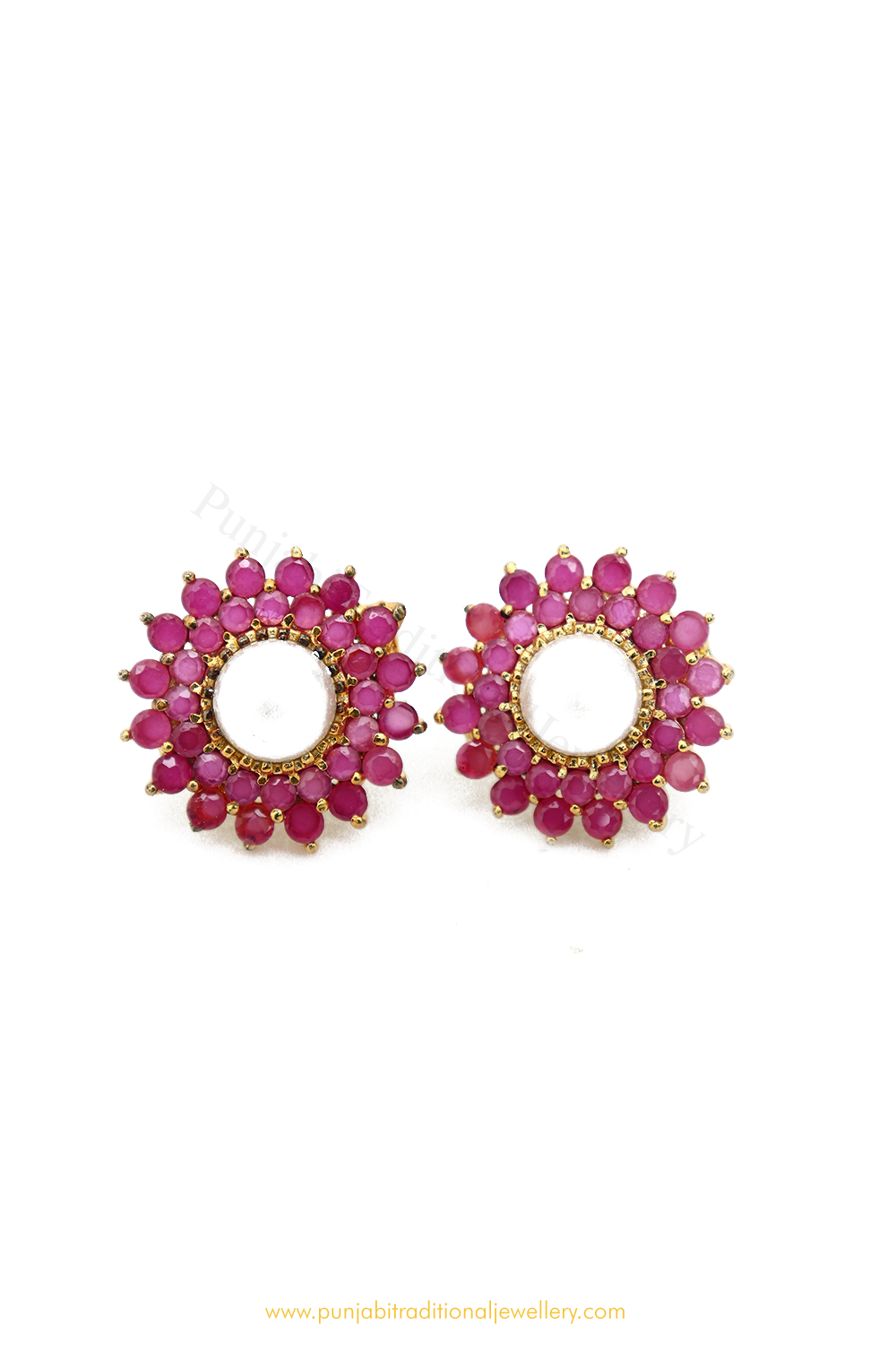 Gold Finished Rubby AD Studs By  PTJ