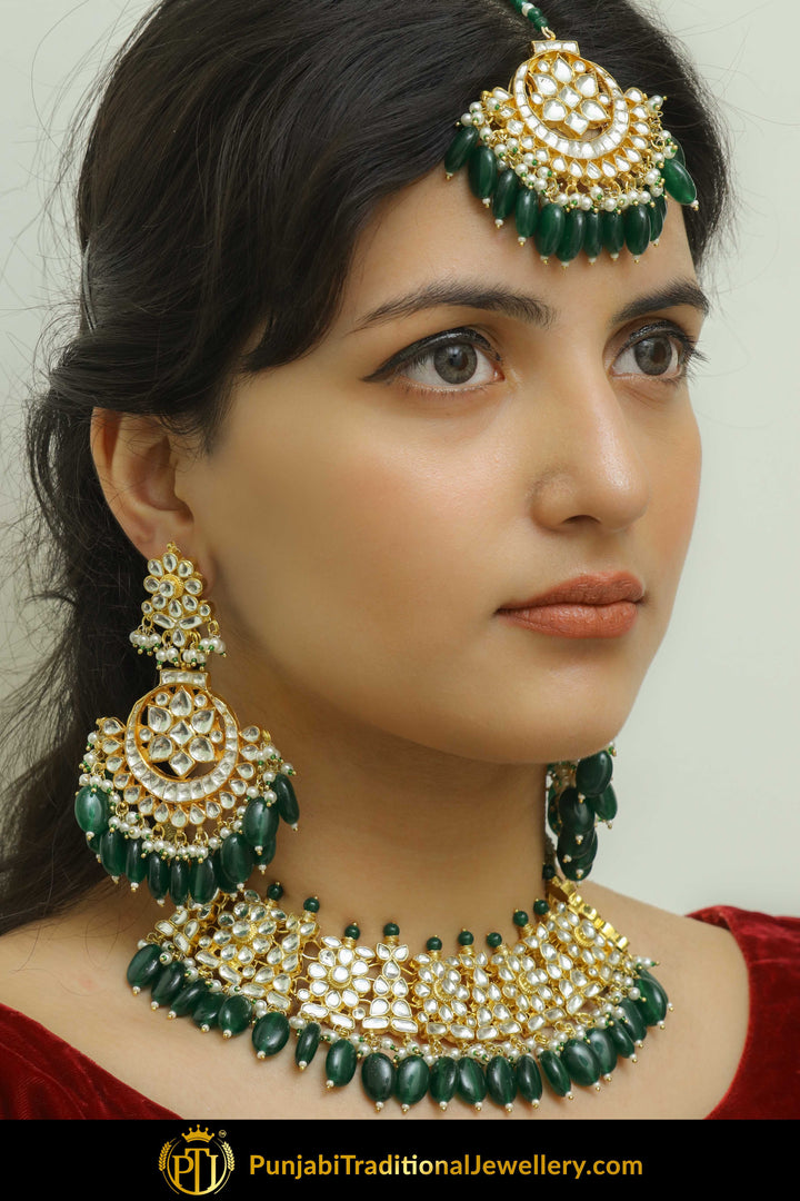 Daaniya Emerald Kundan Choker & Earring Set | Punjabi Traditional Jewellery Exclusive