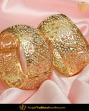 Gold Finished Pearl Jadau Karra Bangles (Pair)| Punjabi Traditional Jewellery Exclusive