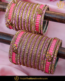 Antique Gold Finished Pink Thread Bangles Set (Both Hand Pair) | Punjabi Traditional Jewellery Exclusive