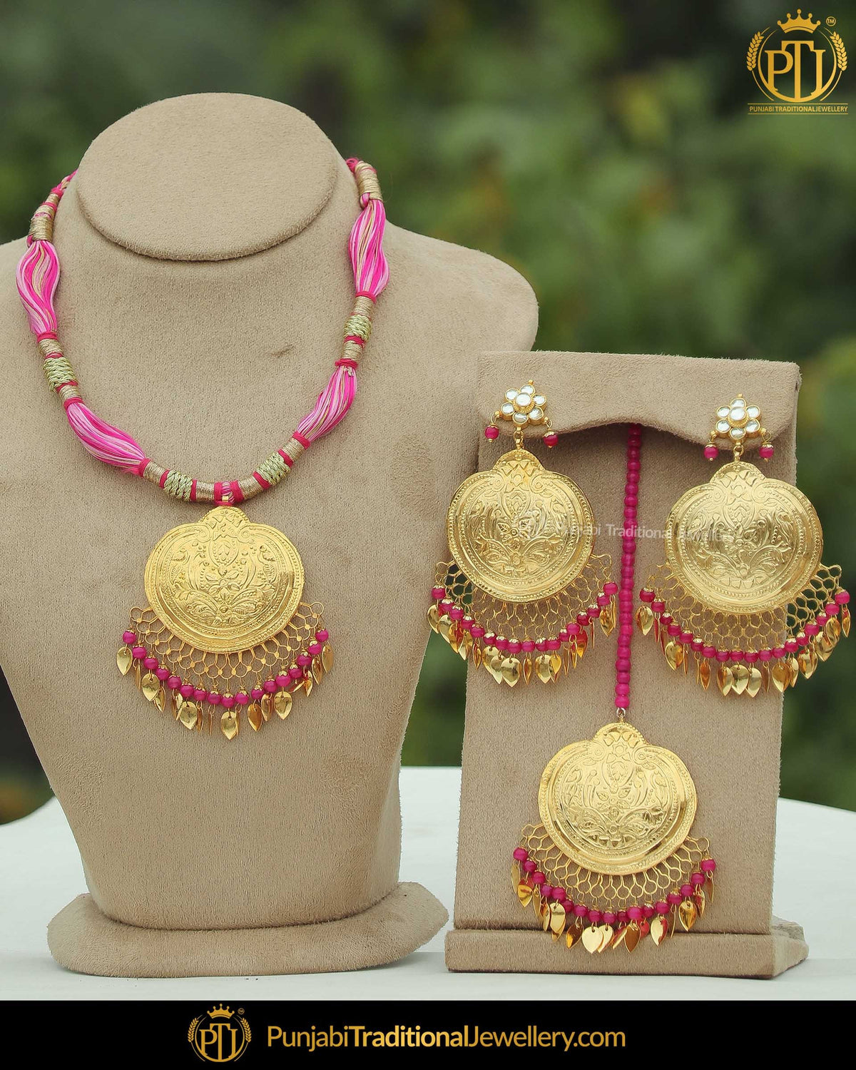 Gold Finished Pippal Patti Patra Hasli Necklace Set | Punjabi Traditional Jewellery Exclusive