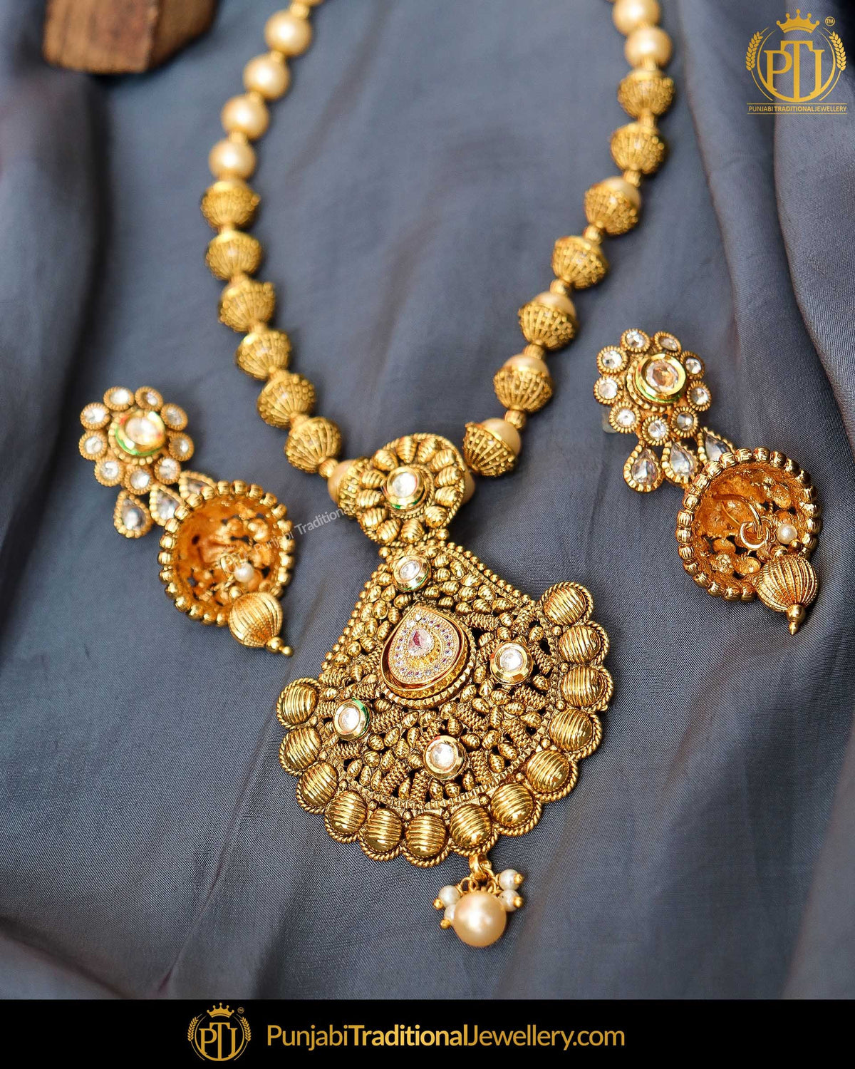 Antique Gold Finished Pearl Johda long Set | Punjabi Traditional Jewellery Exclusive
