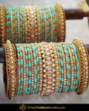 Sky blue antique gold champagne stone Bangles Set (Both Hand Pair) | Punjabi Traditional Jewellery Exclusive