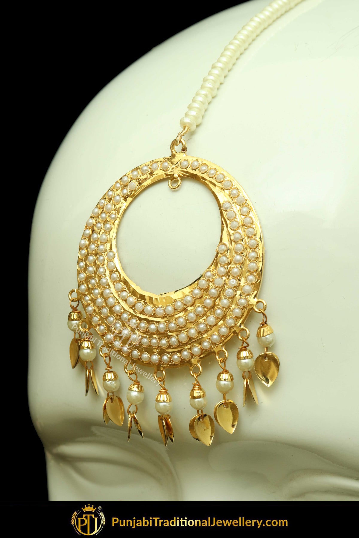 Gold Finished Jadau Pippal Patti Earring Tikka Set | Punjabi Traditional Jewellery Exclusive