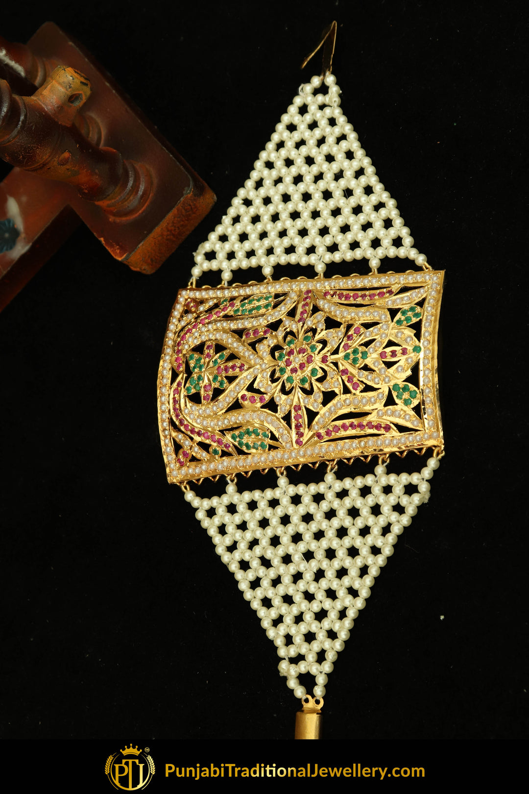Gold Finished Navratan Jadau Bracelet | Punjabi Traditional Jewellery Exclusive