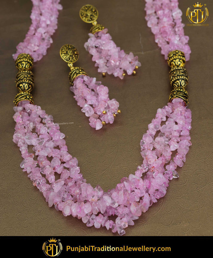 Babby Pink Crystal Mugal Mala Necklace Set | Punjabi Traditional Jewellery Exclusive