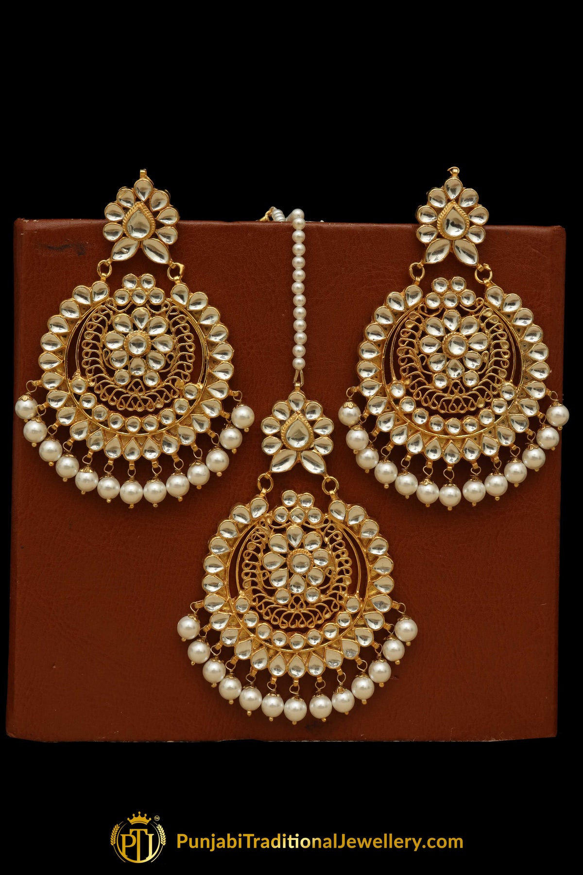 Anida Golden Kundan Pearl Earring Tikka Set | Punjabi Traditional Jewellery Exclusive