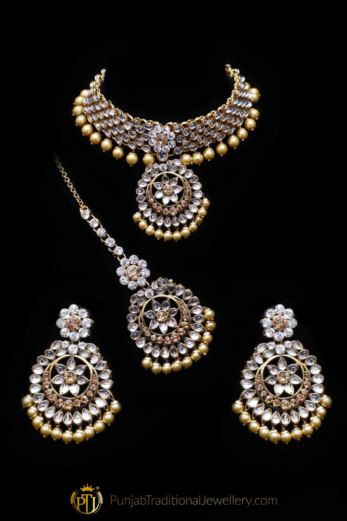 White Pearl Kundan Necklace Set By Punjabi Traditional Jewellery