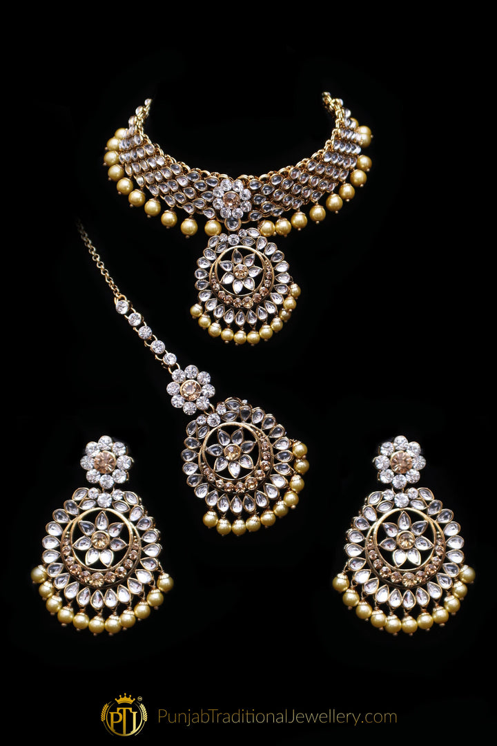 White Pearl Kundan Necklace Set By Punjabi Traditional Jewellery