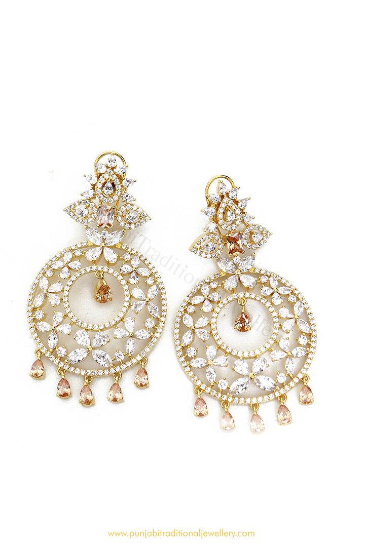 Gold Finished AD Earrings By  PTJ