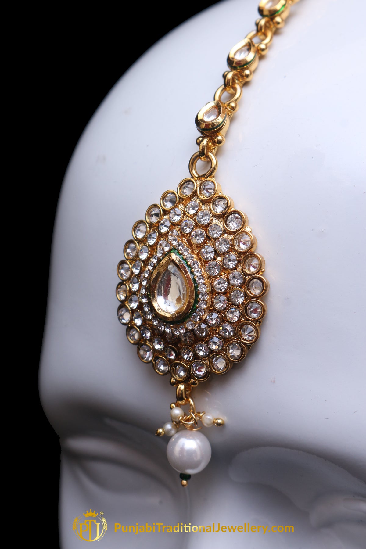 Golden Polki Earring Tikka Set By Punjabi Traditional Jewellery