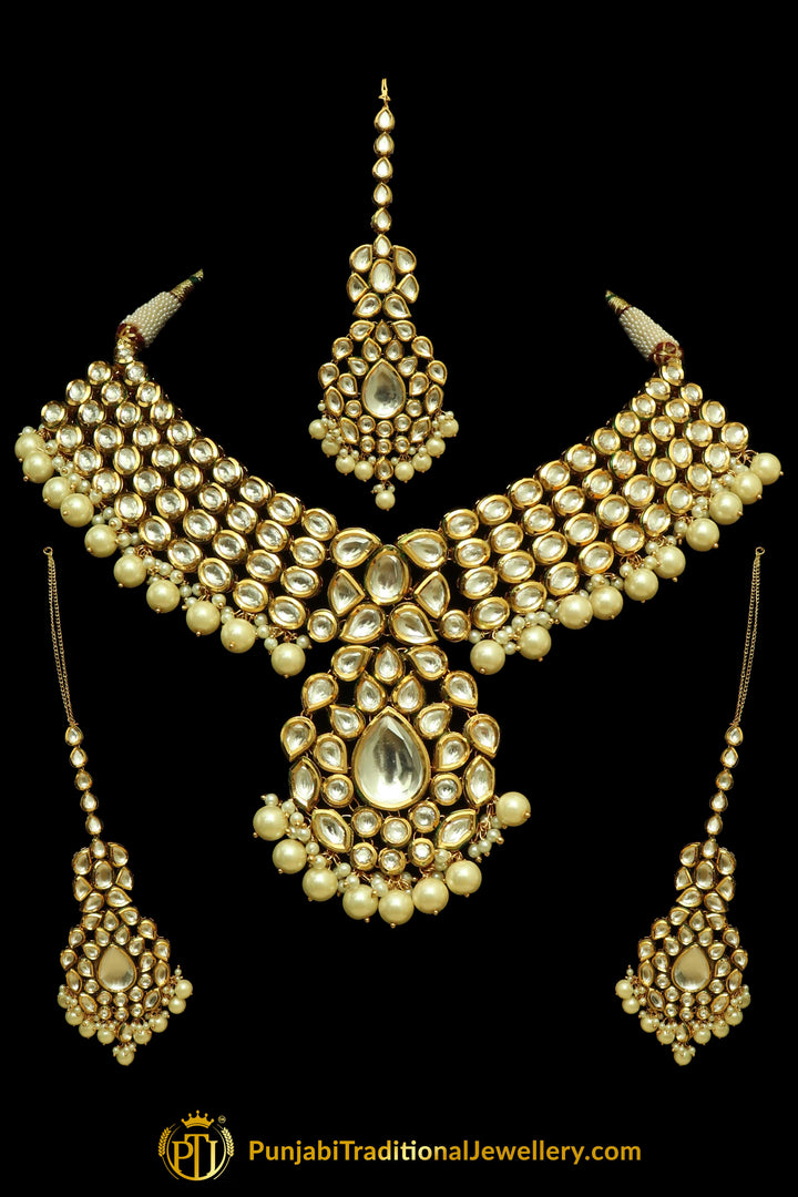 White Pearl & Kundan Necklace Set By Punjabi Traditional Jewellery