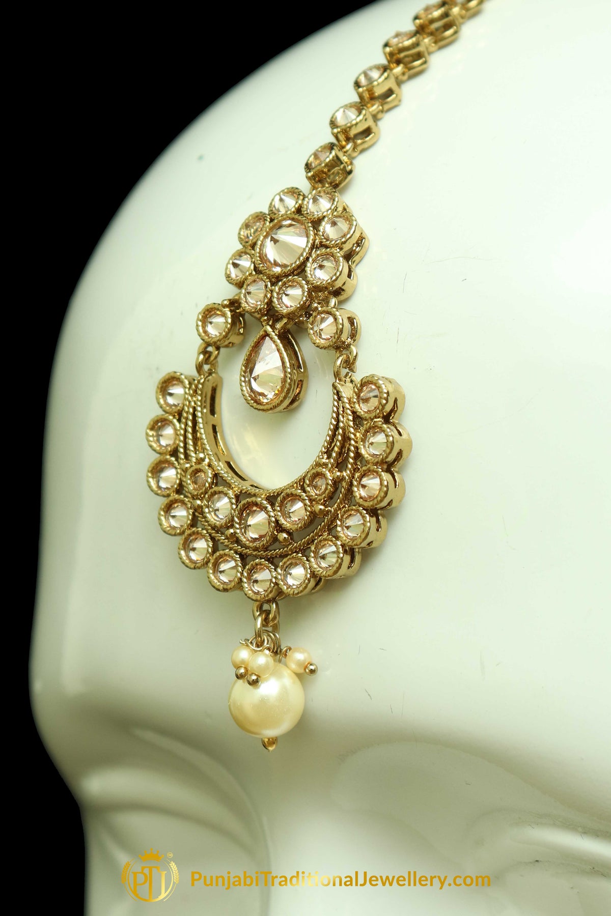 Gold Finished Champagne Stone Earring Tikka Set By Punjabi Traditional Jewellery