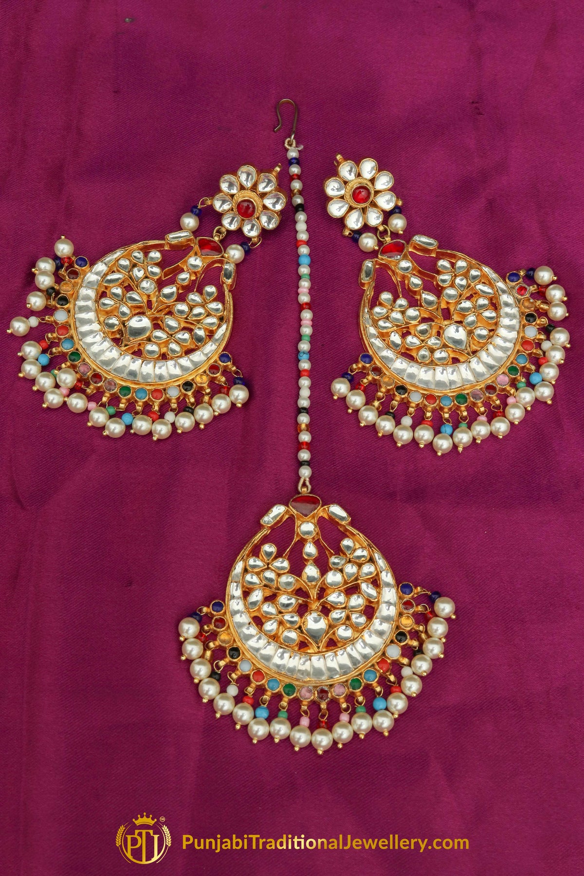 Multi Kundan Earring Tikka Set | Punjabi Traditional Jewellery Exclusive