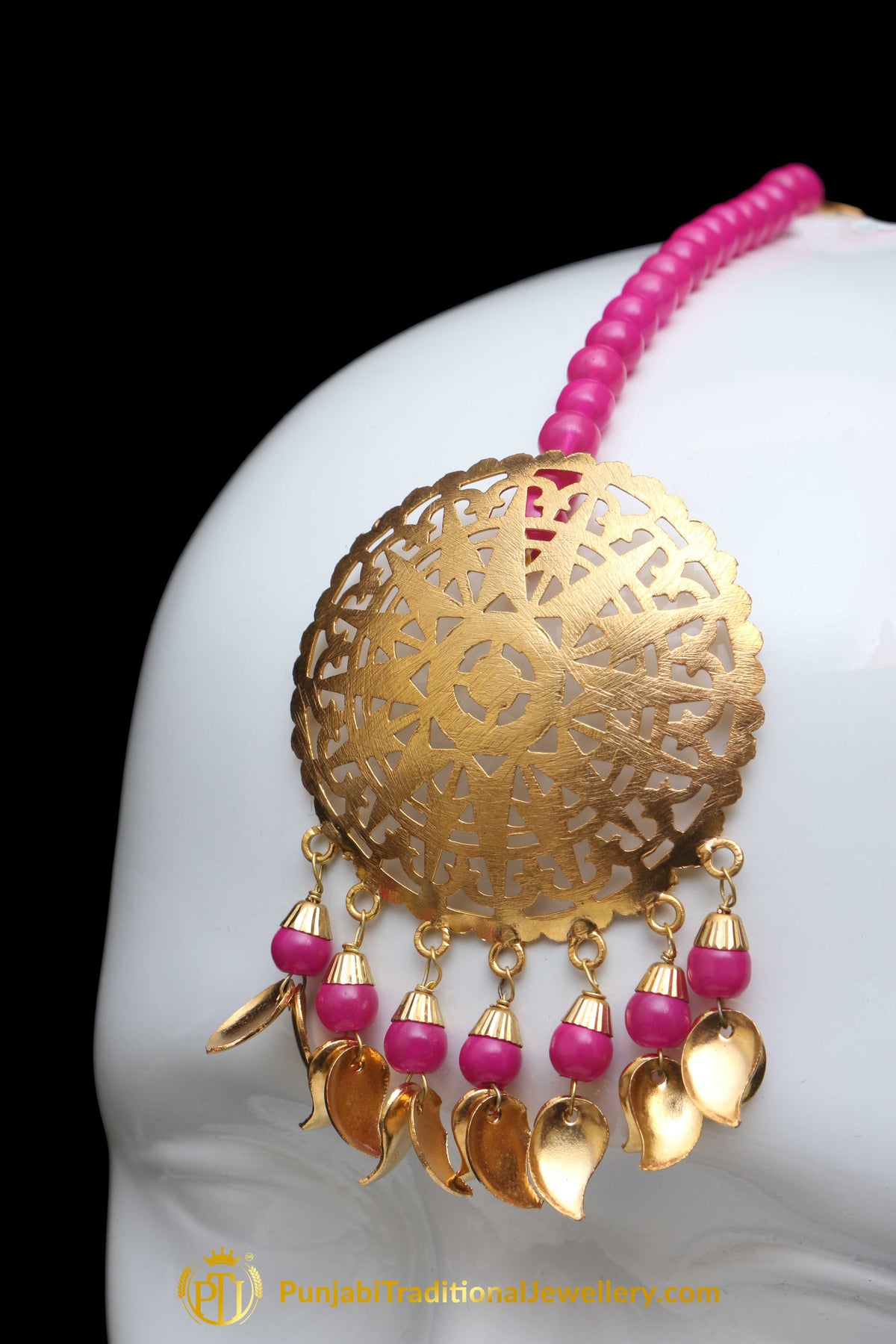 Pink Pippal Patti Sutd Earrings & Tikka Set By Punjabi Traditional Jewellery