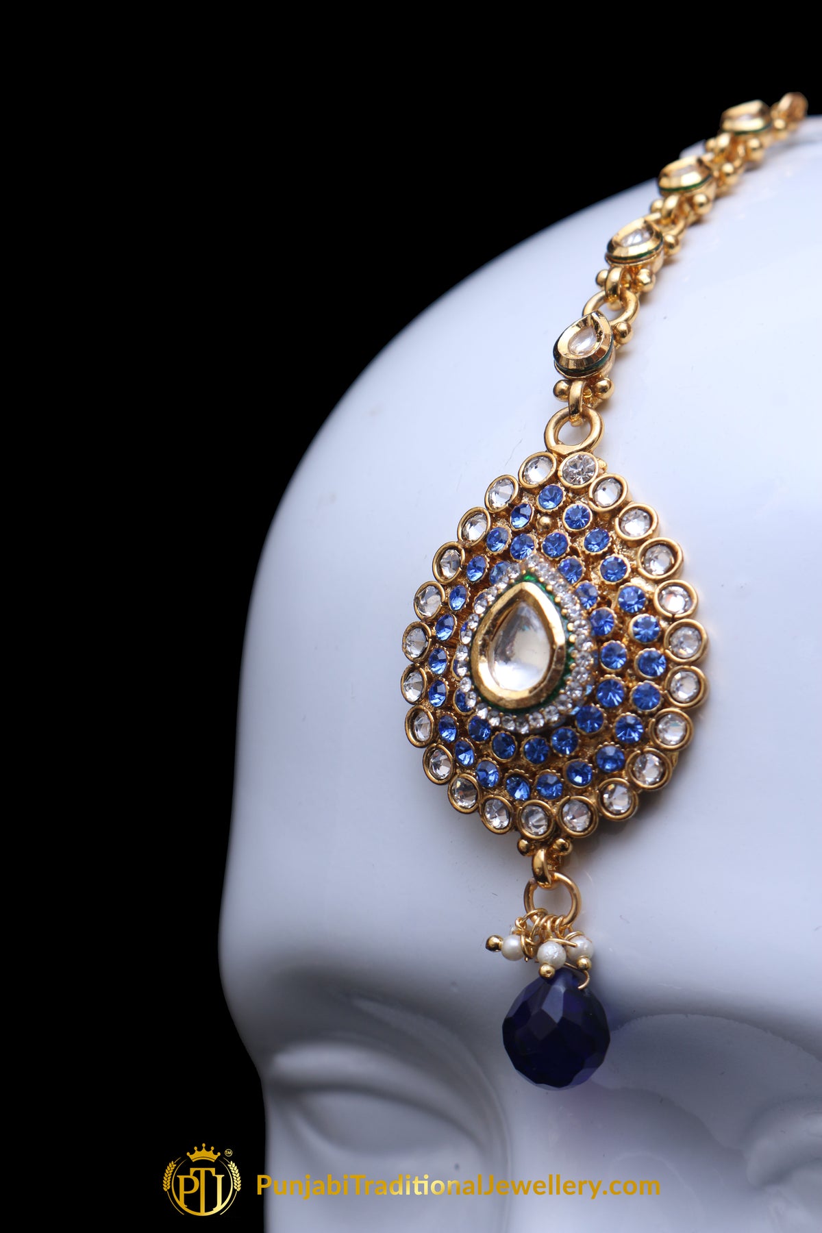 Blue Polki Earring Tikka Set By Punjabi Traditional Jewellery